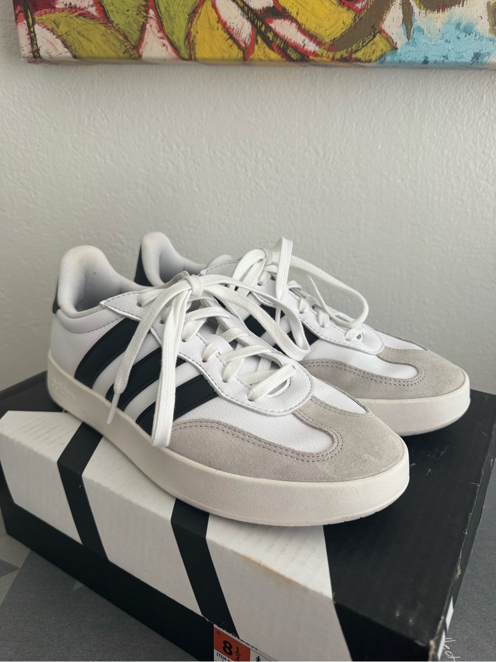 Ladies adidas White Sneakers with Black Stripes